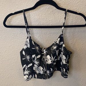 Black crop top with white Hawaiian flower print